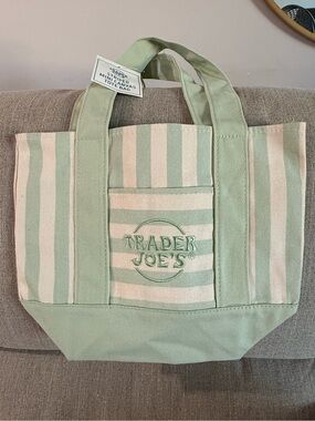 Trader Joe's Mint Mini Stripe Canvas Tote Bag